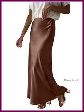 Satin Maxi Skirt High Waist Elastic Loose Long Skirt Work Party